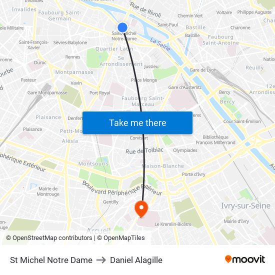 St Michel Notre Dame to Daniel Alagille map