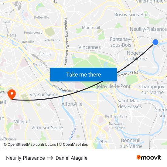 Neuilly-Plaisance to Daniel Alagille map