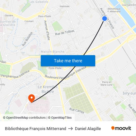 Bibliothèque François Mitterrand to Daniel Alagille map