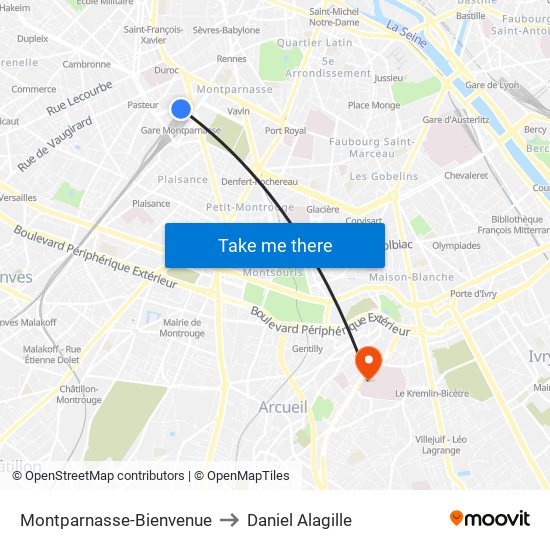 Montparnasse-Bienvenue to Daniel Alagille map
