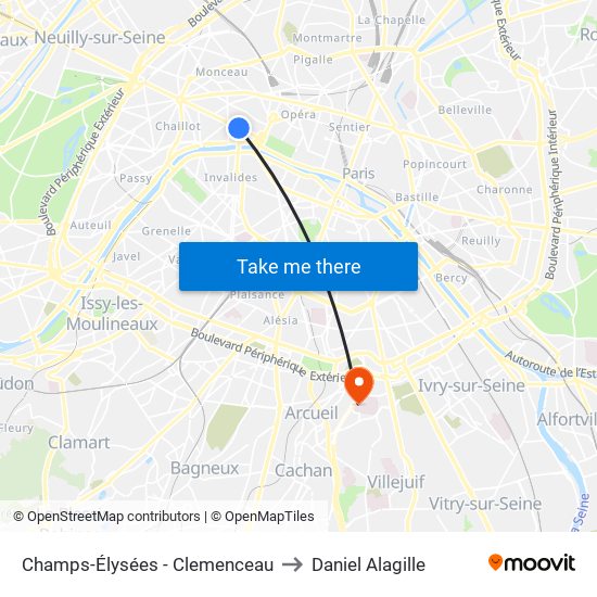 Champs-Élysées - Clemenceau to Daniel Alagille map