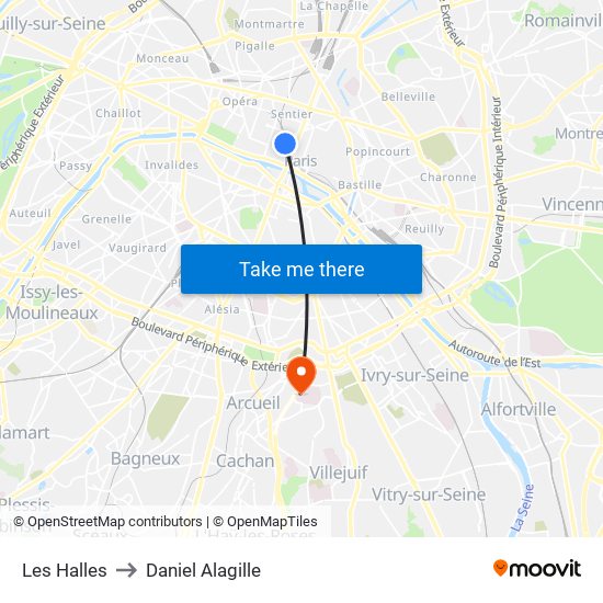 Les Halles to Daniel Alagille map