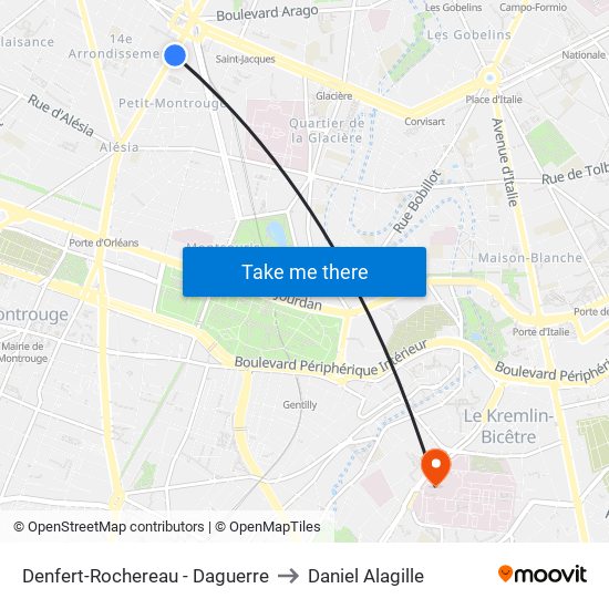 Denfert-Rochereau - Daguerre to Daniel Alagille map