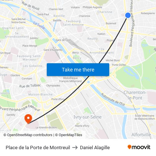 Place de la Porte de Montreuil to Daniel Alagille map