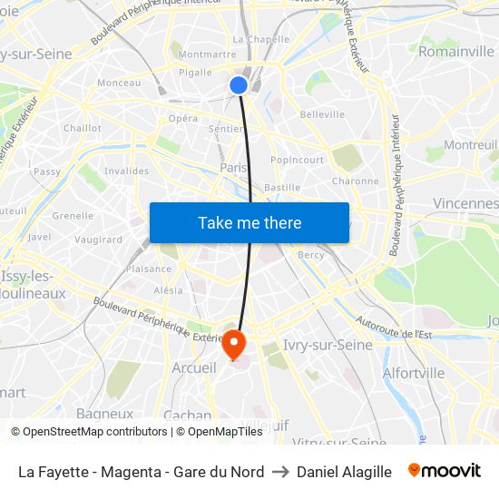 La Fayette - Magenta - Gare du Nord to Daniel Alagille map