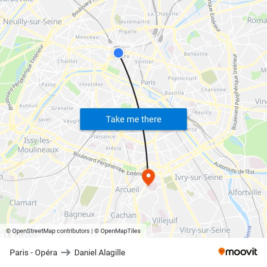 Paris - Opéra to Daniel Alagille map