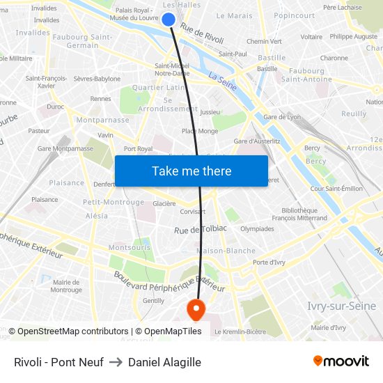 Rivoli - Pont Neuf to Daniel Alagille map