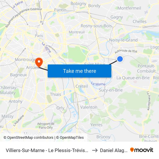Villiers-Sur-Marne - Le Plessis-Trévise RER to Daniel Alagille map