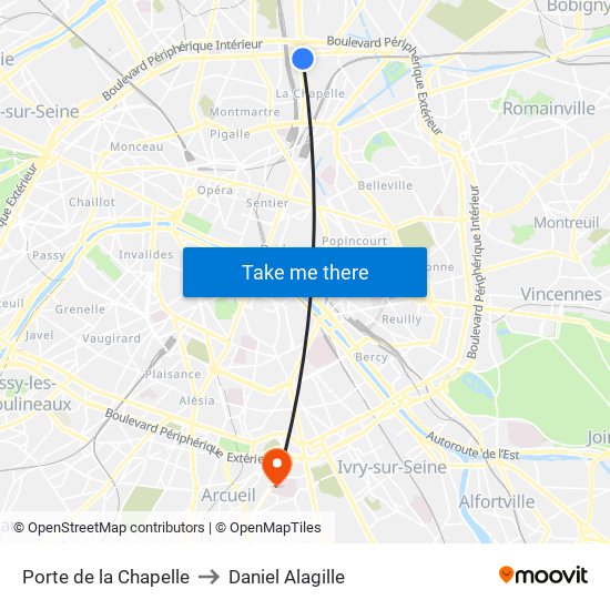 Porte de la Chapelle to Daniel Alagille map