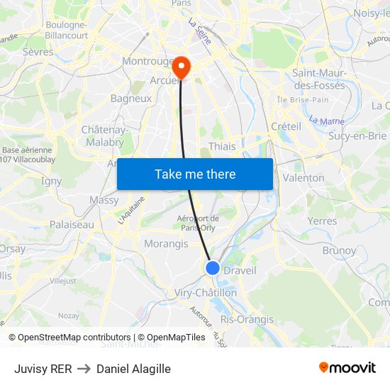 Juvisy RER to Daniel Alagille map