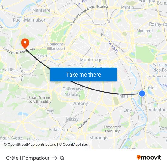 Créteil Pompadour to Sil map