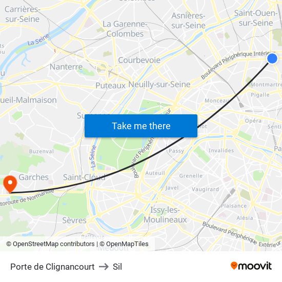 Porte de Clignancourt to Sil map