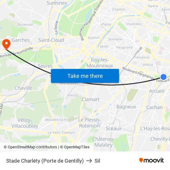 Stade Charléty (Porte de Gentilly) to Sil map