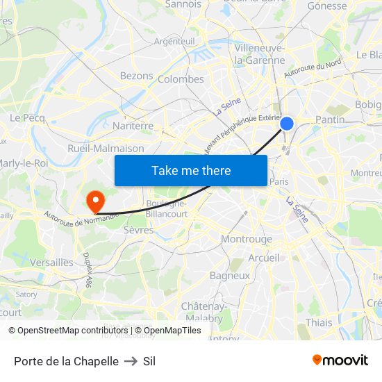 Porte de la Chapelle to Sil map