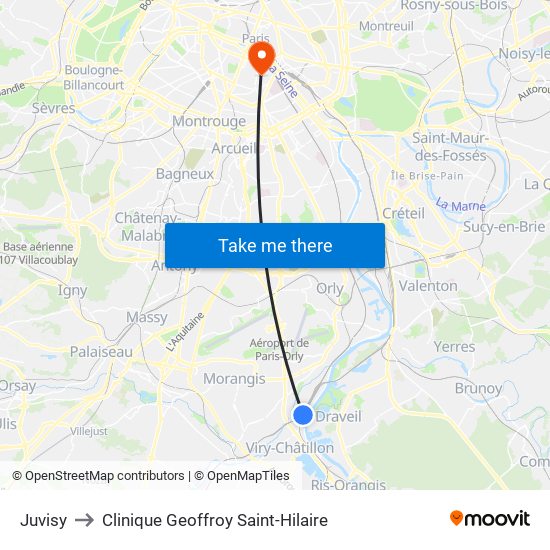 Juvisy to Clinique Geoffroy Saint-Hilaire map