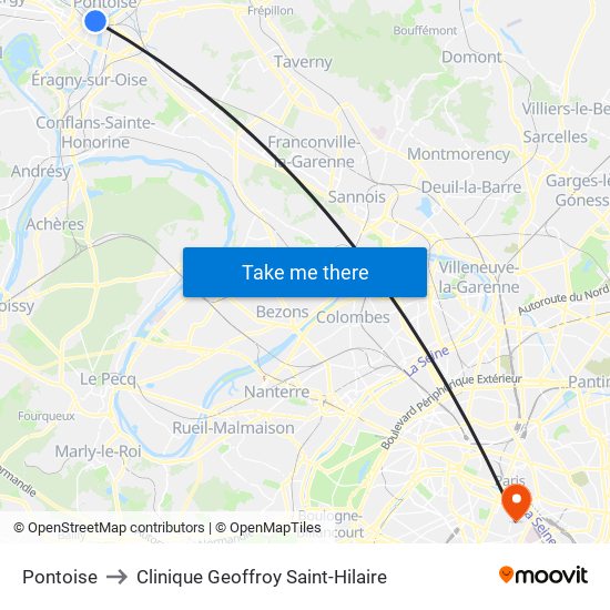 Pontoise to Clinique Geoffroy Saint-Hilaire map