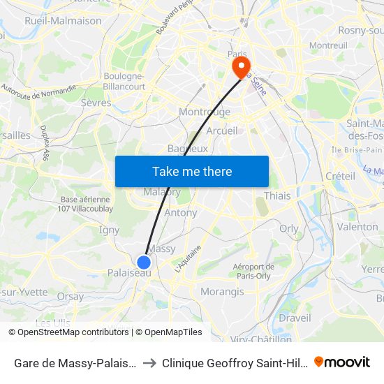 Gare de Massy-Palaiseau to Clinique Geoffroy Saint-Hilaire map