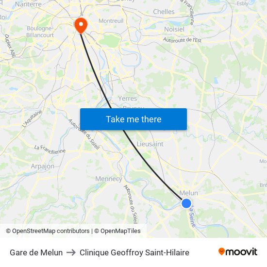 Gare de Melun to Clinique Geoffroy Saint-Hilaire map
