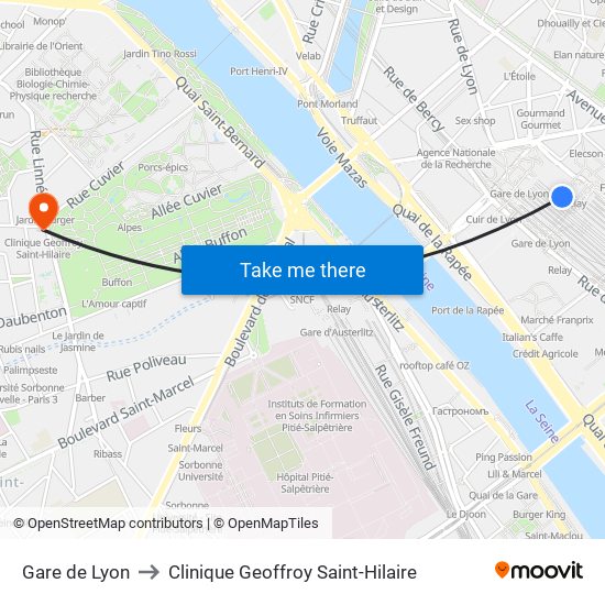 Gare de Lyon to Clinique Geoffroy Saint-Hilaire map