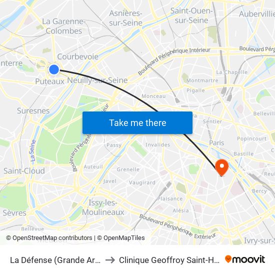La Défense (Grande Arche) to Clinique Geoffroy Saint-Hilaire map