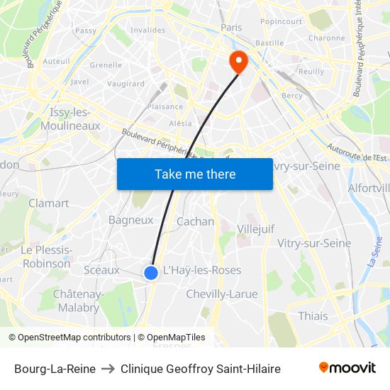 Bourg-La-Reine to Clinique Geoffroy Saint-Hilaire map