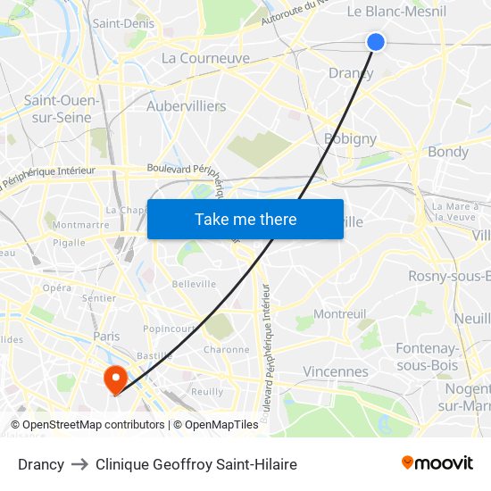 Drancy to Clinique Geoffroy Saint-Hilaire map