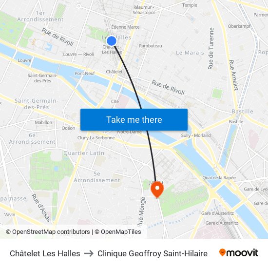 Châtelet Les Halles to Clinique Geoffroy Saint-Hilaire map