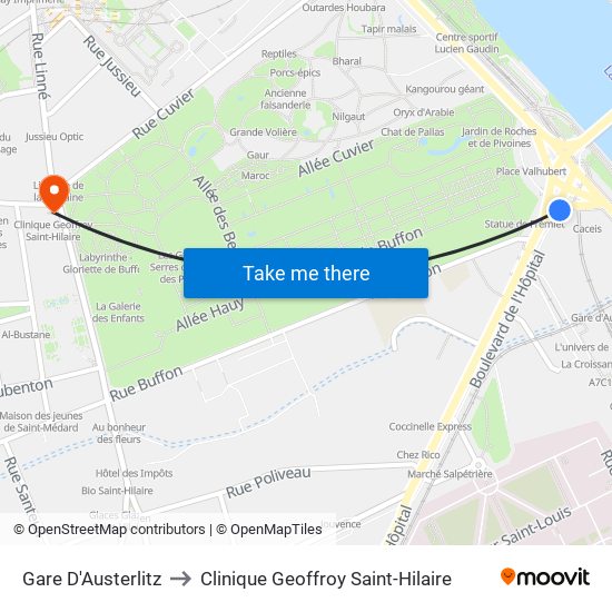 Gare D'Austerlitz to Clinique Geoffroy Saint-Hilaire map