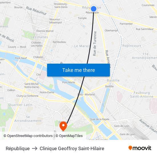 République to Clinique Geoffroy Saint-Hilaire map