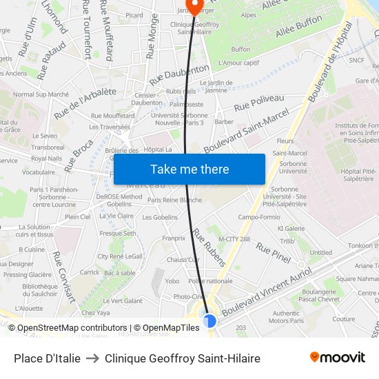 Place D'Italie to Clinique Geoffroy Saint-Hilaire map