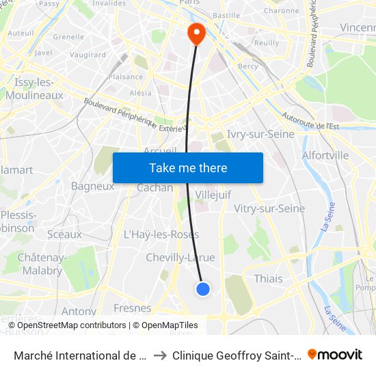 Marché International de Rungis to Clinique Geoffroy Saint-Hilaire map