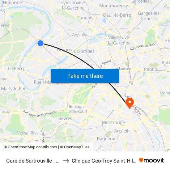 Gare de Sartrouville - RER to Clinique Geoffroy Saint-Hilaire map