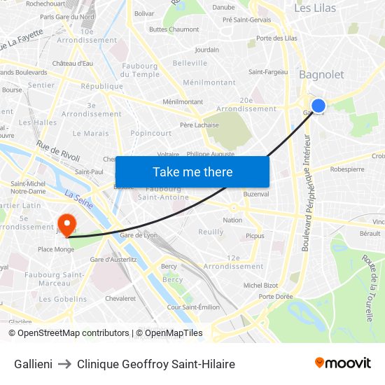 Gallieni to Clinique Geoffroy Saint-Hilaire map