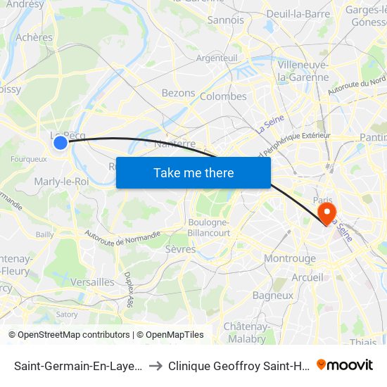 Saint-Germain-En-Laye RER to Clinique Geoffroy Saint-Hilaire map