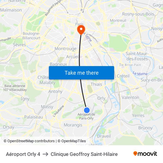 Aéroport Orly 4 to Clinique Geoffroy Saint-Hilaire map