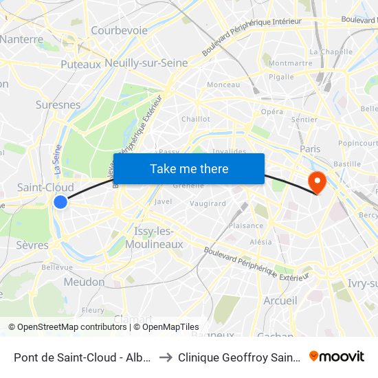 Pont de Saint-Cloud - Albert Kahn to Clinique Geoffroy Saint-Hilaire map