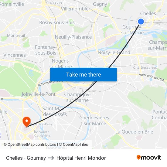 Chelles - Gournay to Hôpital Henri Mondor map