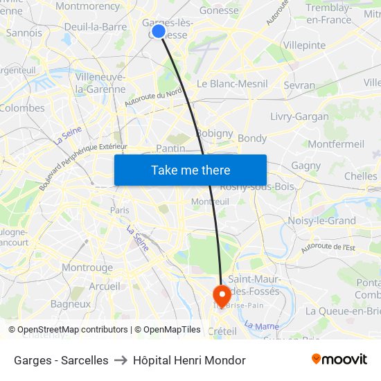 Garges - Sarcelles to Hôpital Henri Mondor map