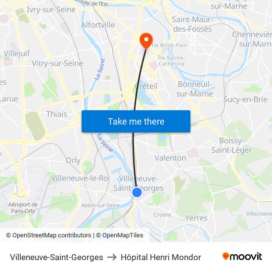 Villeneuve-Saint-Georges to Hôpital Henri Mondor map