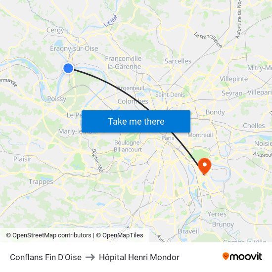 Conflans Fin D'Oise to Hôpital Henri Mondor map