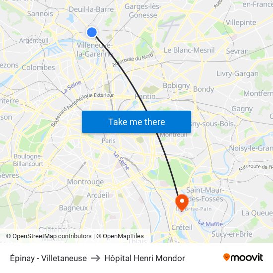 Épinay - Villetaneuse to Hôpital Henri Mondor map