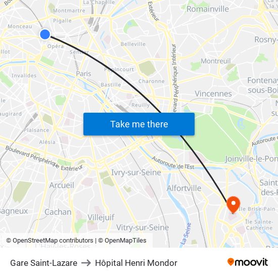 Gare Saint-Lazare to Hôpital Henri Mondor map