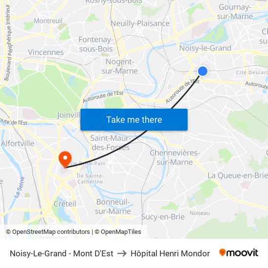 Noisy-Le-Grand - Mont D'Est to Hôpital Henri Mondor map