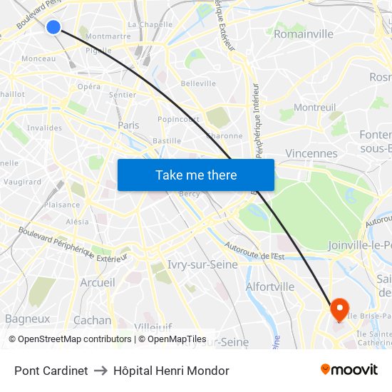 Pont Cardinet to Hôpital Henri Mondor map
