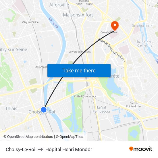 Choisy-Le-Roi to Hôpital Henri Mondor map