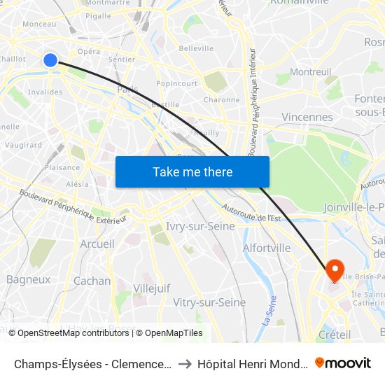 Champs-Élysées - Clemenceau to Hôpital Henri Mondor map