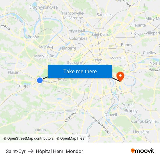 Saint-Cyr to Hôpital Henri Mondor map
