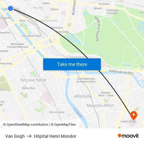 Van Gogh to Hôpital Henri Mondor map