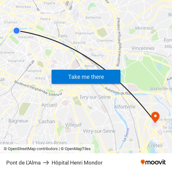 Pont de L'Alma to Hôpital Henri Mondor map