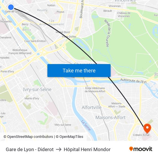Gare de Lyon - Diderot to Hôpital Henri Mondor map